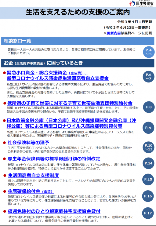 「生活を支えるための支援のご案内」