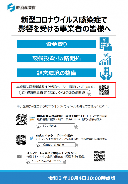 新型コロナウイルス対策の資金繰り等支援策パンフレット(経産省)