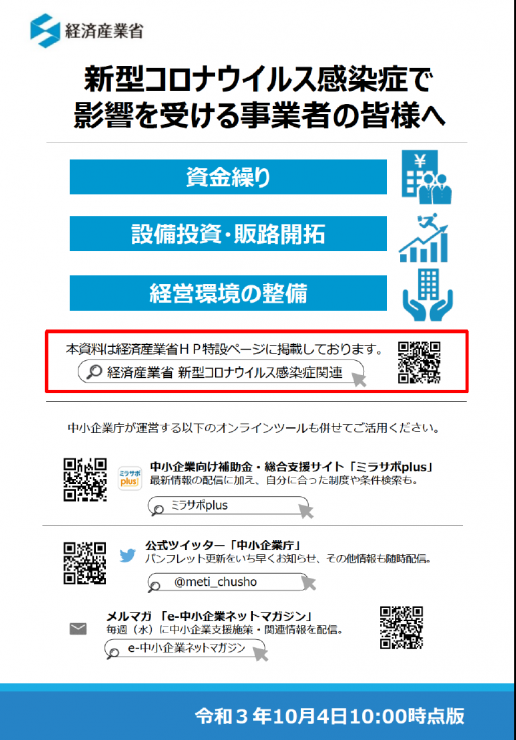 新型コロナウイルス対策の資金繰り等支援策パンフレット（経産省）