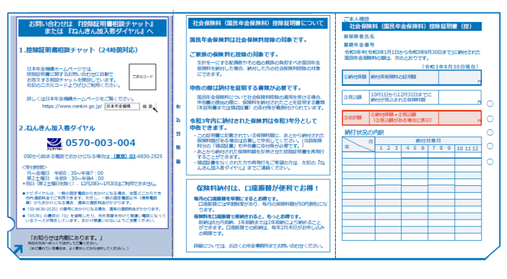 令和3年の社会保険料(国民年金保険料)控除証明書の発行について